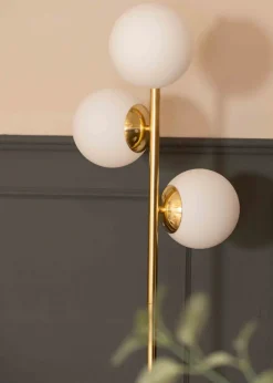 ValueLights Jas Gold Floor Lamp with White Globe Shade (159cm x 31cm x 31cm)