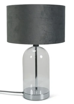 ValueLights Jessy Glass Table Lamp Grey Velvet Shade (41cm x 25cm)