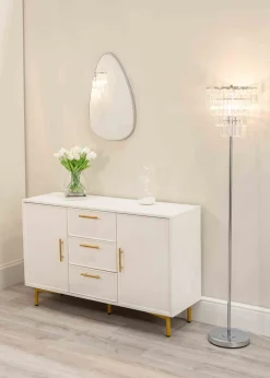 ValueLights Kelsks Chrome Floor Lamp with White Tiered Shade (150.5cm x 30cm x 30cm)