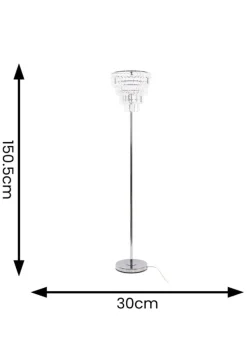 ValueLights Kelsks Chrome Floor Lamp with White Tiered Shade (150.5cm x 30cm x 30cm)