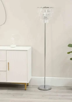 ValueLights Kelsks Chrome Floor Lamp with White Tiered Shade (150.5cm x 30cm x 30cm)