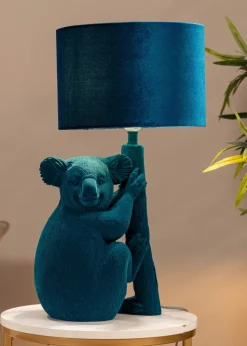 ValueLights Kevin Teal Velvet Koala Table Lamp (57.5cm x 30cm x 30cm)