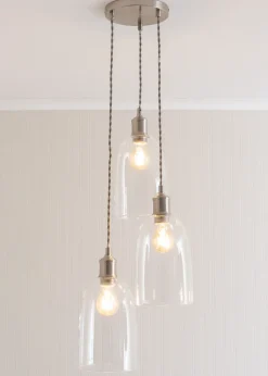 ValueLights Kira Glass Cloche Dome 3 Drop Cluster Brushed Chrome Ceiling Pendant Light