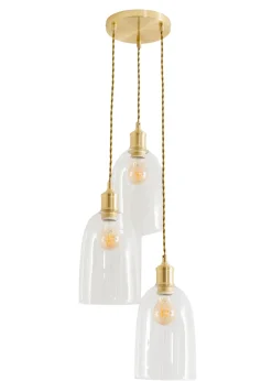 ValueLights Kira Glass Cloche Dome 3 Drop Cluster Brushed Gold Ceiling Pendant Light