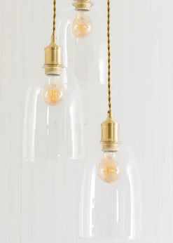 ValueLights Kira Glass Cloche Dome 3 Drop Cluster Brushed Gold Ceiling Pendant Light