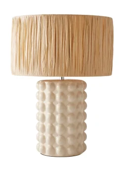 ValueLights Kiran Gloss Cream Table Lamp with Natural Drum Shade
