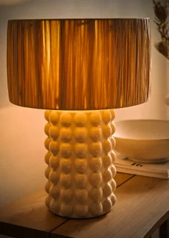 ValueLights Kiran Gloss Cream Table Lamp with Natural Drum Shade
