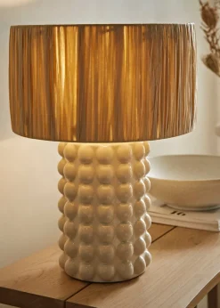 ValueLights Kiran Gloss Cream Table Lamp with Natural Drum Shade
