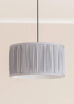 ValueLights Large Jess Fabric Faux Silk Blue Drum Ceiling Pendant Shade