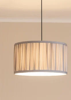 ValueLights Large Jess Fabric Faux Silk Blue Drum Ceiling Pendant Shade