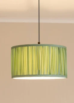ValueLights Large Jess Fabric Faux Silk Green Drum Ceiling Pendant Shade