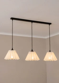 ValueLights Lauren White Pleated Shade 3 Drop Bar Matte Black Diner Ceiling Pendant Light