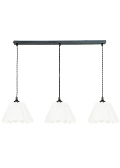 ValueLights Lauren White Pleated Shade 3 Drop Bar Matte Black Diner Ceiling Pendant Light