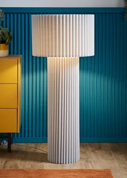 ValueLights Lenny Drum Lamp Shade Colour Drench Ribbed Fabric Midi Floor Lamp