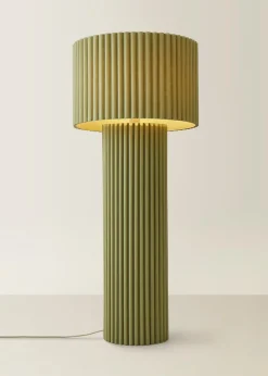 ValueLights Lenny Drum Lamp Shade Colour Drench Ribbed Fabric Midi Floor Lamp