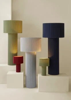 ValueLights Lenny Drum Lamp Shade Colour Drench Ribbed Full Fabric Table Lamp