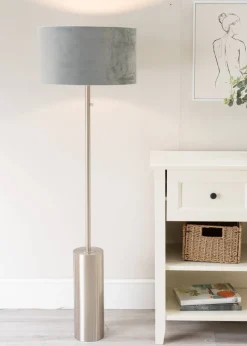 ValueLights Lexy Dimmable Plated Silver Floor Lamp with Large Drum Shade