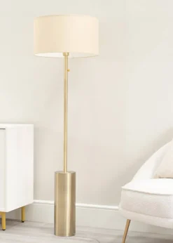 ValueLights Lexy Dimmable Plated Gold Floor Lamp with Large Drum Shade