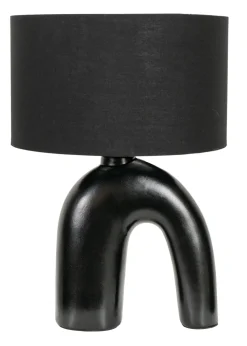 ValueLights Lia Black Fabric Drum Lamp Shade Black Arch Abstract Ceramic Table Lamp