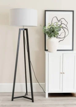 ValueLights Lottie Painted Black Floor Lamp with Large Drum Shade
