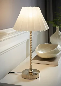 ValueLights Maeve White Scallop Pleated Taper Shade Bobbin Bobbles Table Lamp