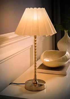 ValueLights Maeve White Scallop Pleated Taper Shade Bobbin Bobbles Table Lamp