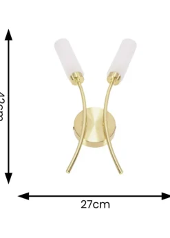 ValueLights Maya Brushed Gold Wall Light with White Drum Shade (42cm x 27cm x 5.5cm)