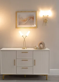 ValueLights Maya Brushed Gold Wall Light with White Drum Shade (42cm x 27cm x 5.5cm)