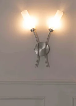 ValueLights Maya Brushed Silver Wall Light with White Drum Shade (42cm x 27cm x 5.5cm)