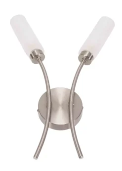 ValueLights Maya Brushed Silver Wall Light with White Drum Shade (42cm x 27cm x 5.5cm)