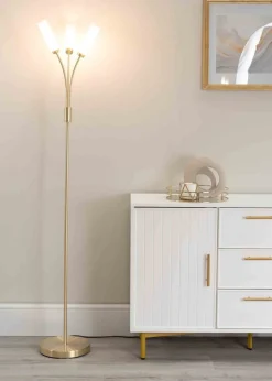 ValueLights Maya Gold Floor Lamp with White Shades (158.5cm x 26.5cm x 26.5cm)
