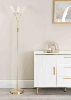 ValueLights Maya Gold Floor Lamp with White Shades (158.5cm x 26.5cm x 26.5cm)