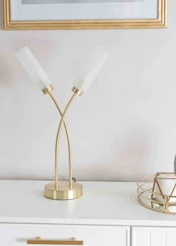 ValueLights Maya Gold Table Lamp with White Drum Shade