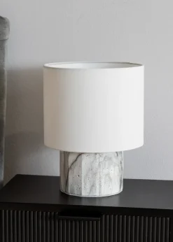 ValueLights Melanie White Marble Effect Table Lamp with White Linen Lamp Shade