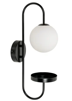 ValueLights Milo Frosted Glass Globe Shade Curved Wall Light with Shelf