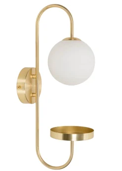 ValueLights Milo Frosted Glass Globe Shade Curved Wall Light with Shelf