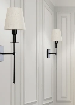 ValueLights Pair of Dimmable Black Wall Lights with Cream Shades Integrated LED (58cm x 19cm x 19cm)