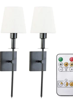 ValueLights Pair of Dimmable Black Wall Lights with Cream Shades Integrated LED (58cm x 19cm x 19cm)