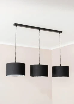 ValueLights Reni Black & Chrome Drum Shade 3 Drop Bar Diner Ceiling Pendant Light