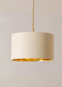 ValueLights Reni Natural & Gold Drum Shade 3 Drop Bar Diner Ceiling Light