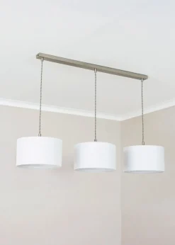 ValueLights Reni White Drum Shade 3 Drop Bar Diner Ceiling Pendant Light