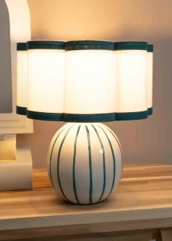 ValueLights Rohan Gloss Green Table Lamp with Cream Drum Shade