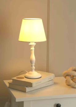 ValueLights Sara  White Table Lamp with Cream Tapered Shade (32cm x 15cm x 15cm)