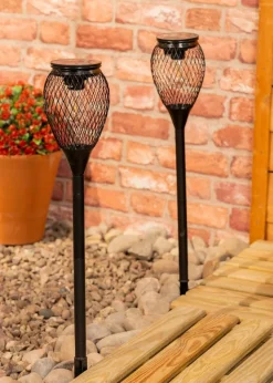 ValueLights Solar 2 Pack Black Cage Spike Lights With Integrated LED's