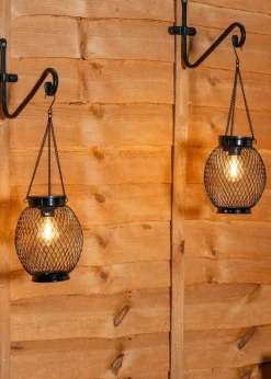 ValueLights Solar 2 Pack Black Mesh Lanterns With Integrated LED's  (38.5cm x 13.8cm x 13.8cm)