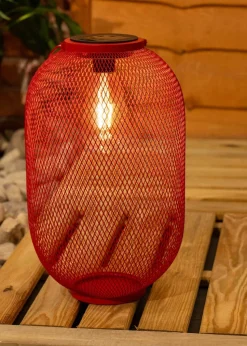 ValueLights Solar Outdoor Red Mesh Lantern With Integrated LED's (34cm x 20cm x 20cm)
