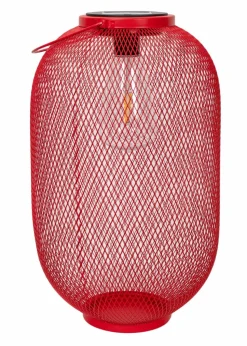 ValueLights Solar Outdoor Red Mesh Lantern With Integrated LED's (34cm x 20cm x 20cm)