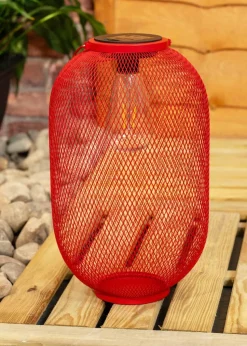 ValueLights Solar Outdoor Red Mesh Lantern With Integrated LED's (34cm x 20cm x 20cm)