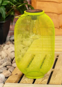 ValueLights Solar Outdoor Lime Mesh Lantern With Integrated LED's (34cm x 20cm x 20cm)