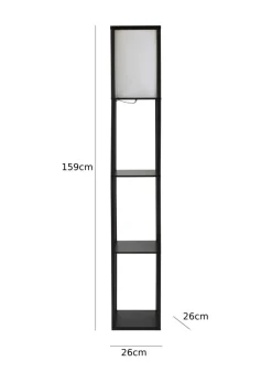 ValueLights Struttura Black Wooden Shelves Floor Lamp (159cm x 26cm x 26cm)